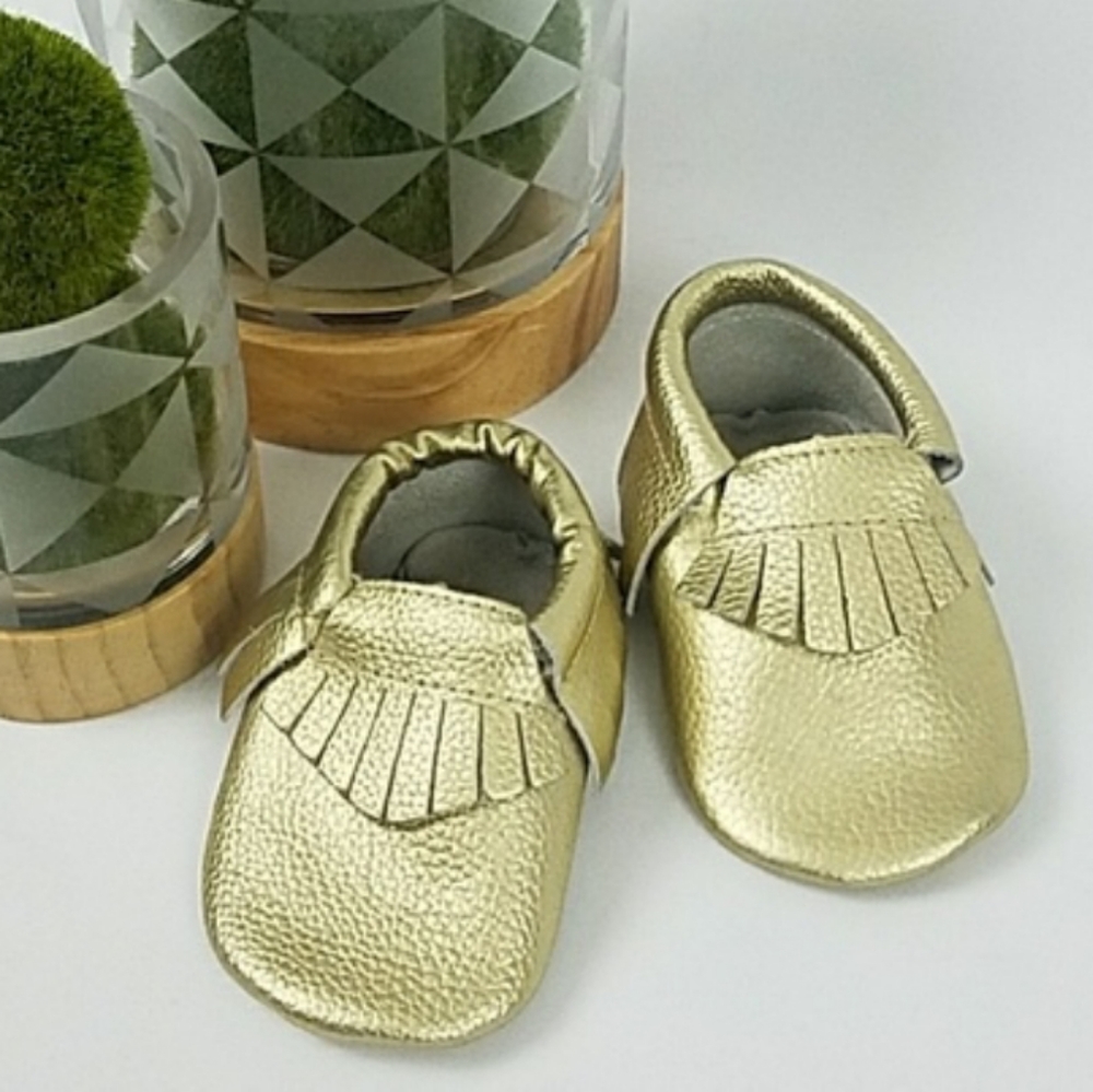 Gold Fringe Baby Moccasins